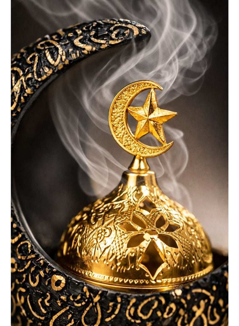 Home Care Luxury Crescent Moon Incense Burner with Gold Dome| Islamic Home Decor (Black & Gold) - Image 3